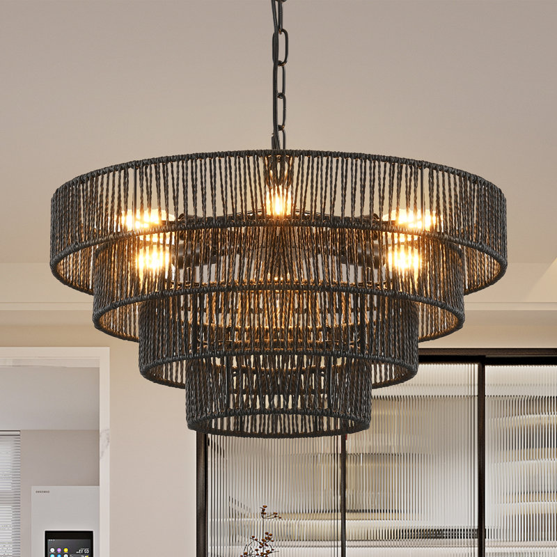 Lustre rond 6 niveaux Farmhouse, Noir