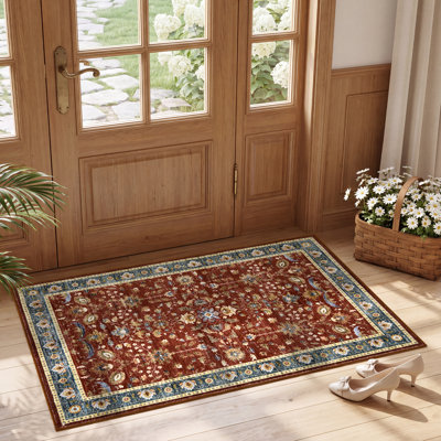 Tapis oriental lavable à la machine avec envers en caoutchouc antidérapant et résistant aux taches, idéal pour le salon, la salle à manger, la chambre ou le bureau.