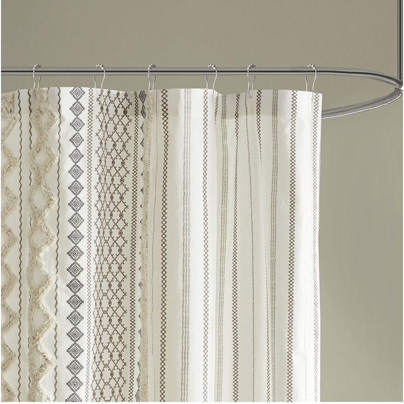 Cotton Printed Shower Curtain With Chenille