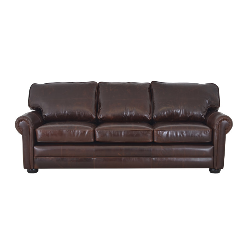 Canapé à accoudoirs roulés 95 po Suneeta, Cuir véritable brun foncé Berkshire