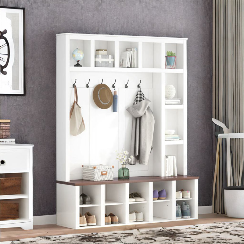 4-in-1 Shoe Cabinet & Coat Rack, White