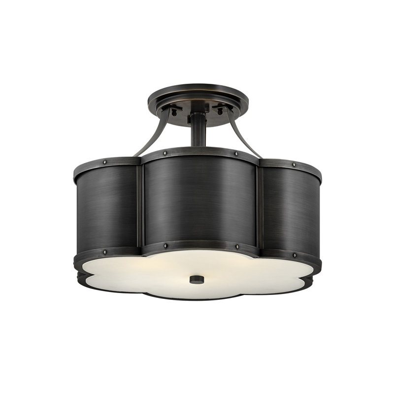 Chance 3-Light Semi-Flush Mount Ceiling Light w/ Etched Lens, Black