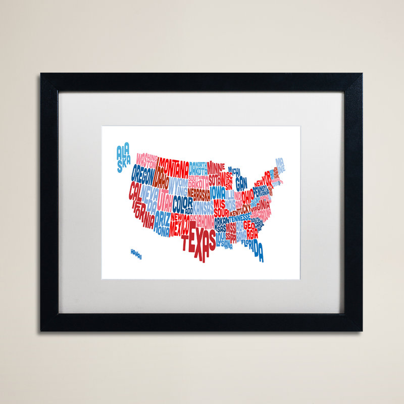 « united states », reproduction d’art encadrée, H 16 po x l 20 po x P 0,5 po, Blanc