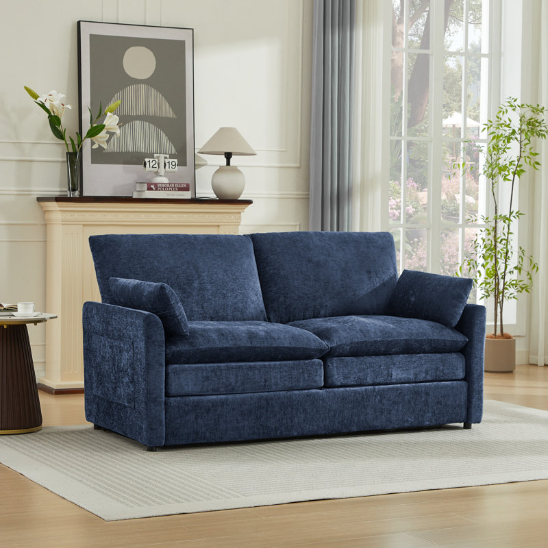 Drago 58'' Modern Square Arm Loveseat Sofa, Blue