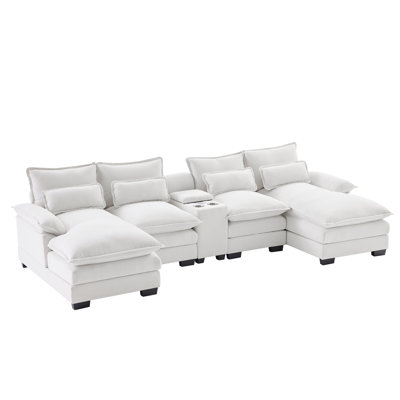Ensemble de canapé-lit rembourré avec méridienne à 6 places avec console, porte-gobelets et ports USB Roomfitter 123 x 55 po