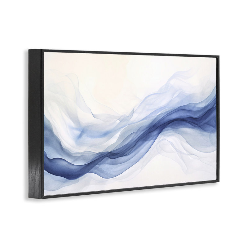 Abstrait abstrait brume indigo, estampe numérique, design par Andrea Haase, H 12 po x l 18 po, Giclée encadrée noir minuit