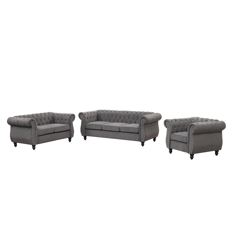 Ensemble de salon 3 pièces Caseylynn, Polyester gris