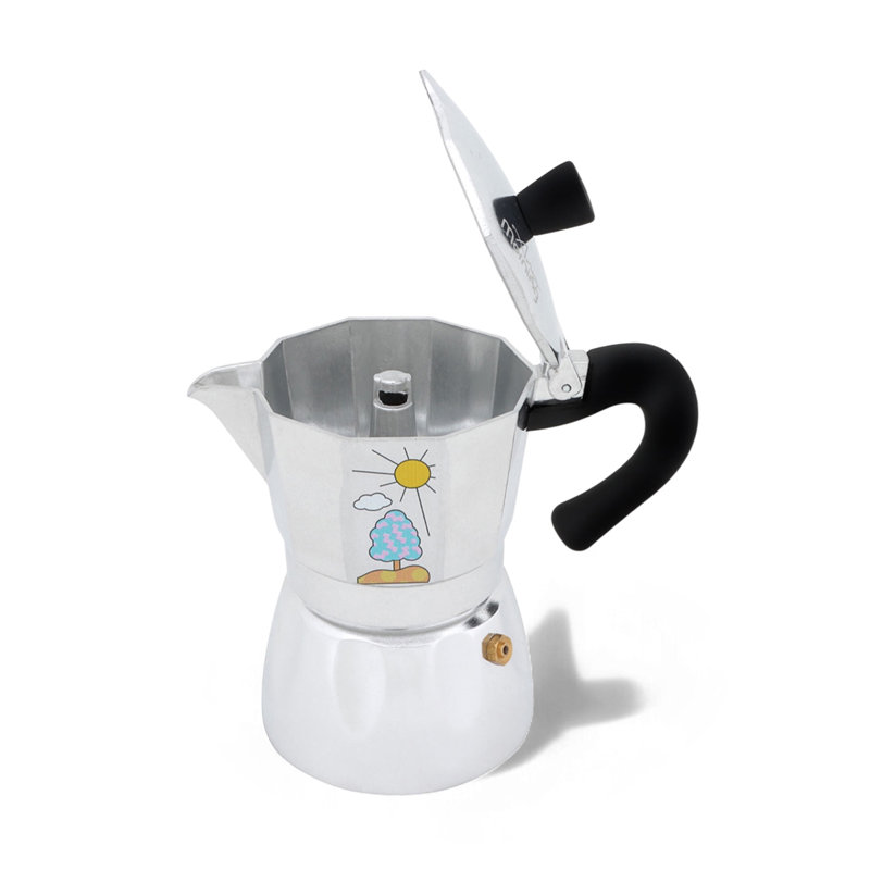 Moka Pot Espresso Maker 240 ml 6-Cup Aluminum Stovetop Coffee Pot with Safety Valve for Gas Electric Ceramic Stoves Silver Patterned Finish