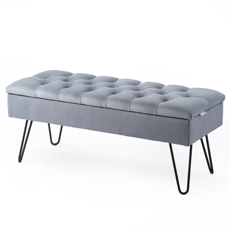 Dunfee Velvet Upholstered Storage Bench, H44 x W130 x D40cm, Grey