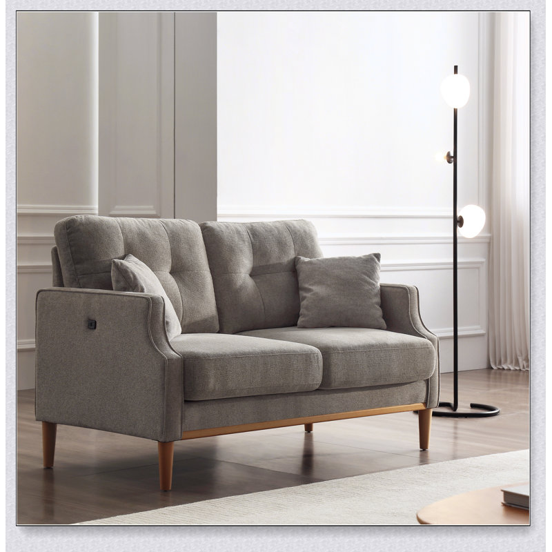 Canapé 2 places Living Space, causeuse avec tissu imperméable, charge USB, Crème, crème