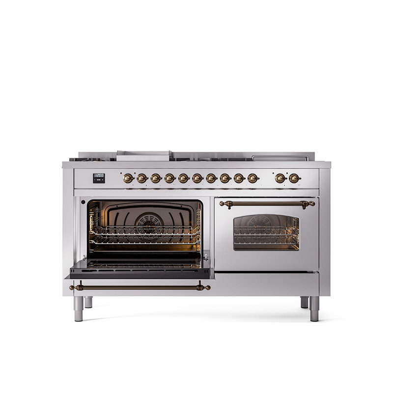 ILVE Nostalgie II Series 60 inch Dual Fuel Range with 5 Sealed Burners, Griddle, Frenchtop (Glass Door), Natural Gas