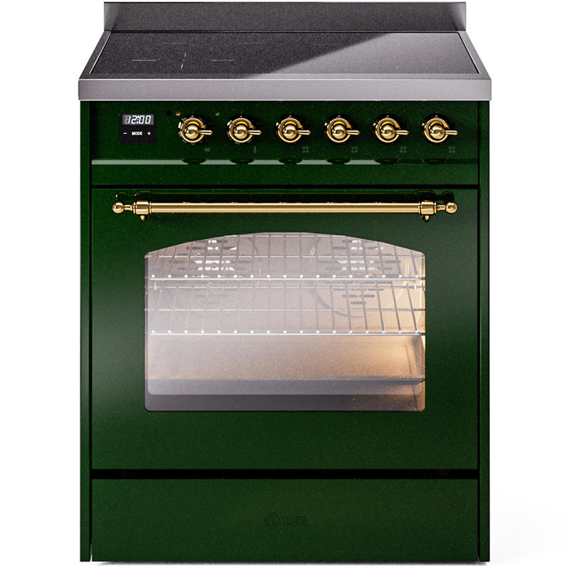 Cuisinière à induction 30 pouces avec 4 plaques à induction ILVE Nostalgie II Series, Vert émeraude / laiton