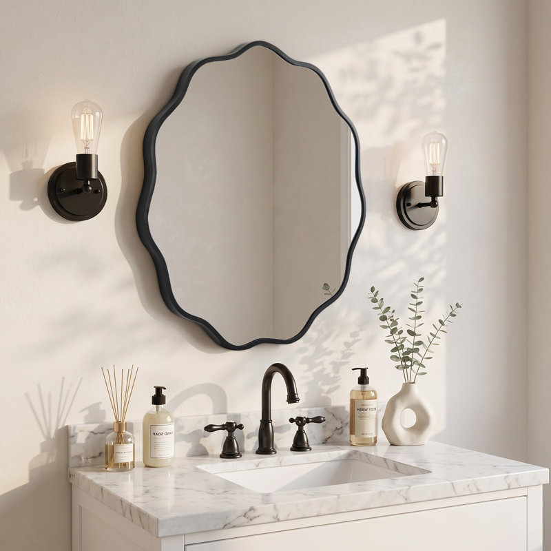 Miroir rond en aluminium, 24 po x 24 po, Noir