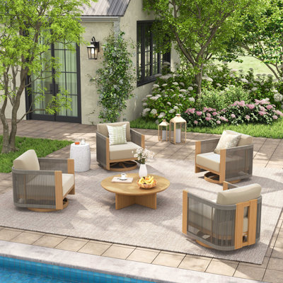 Positano Patio 4 Person Aluminum / Weave Rope Swivel Conversation Set With Sunbrella® Cushions
