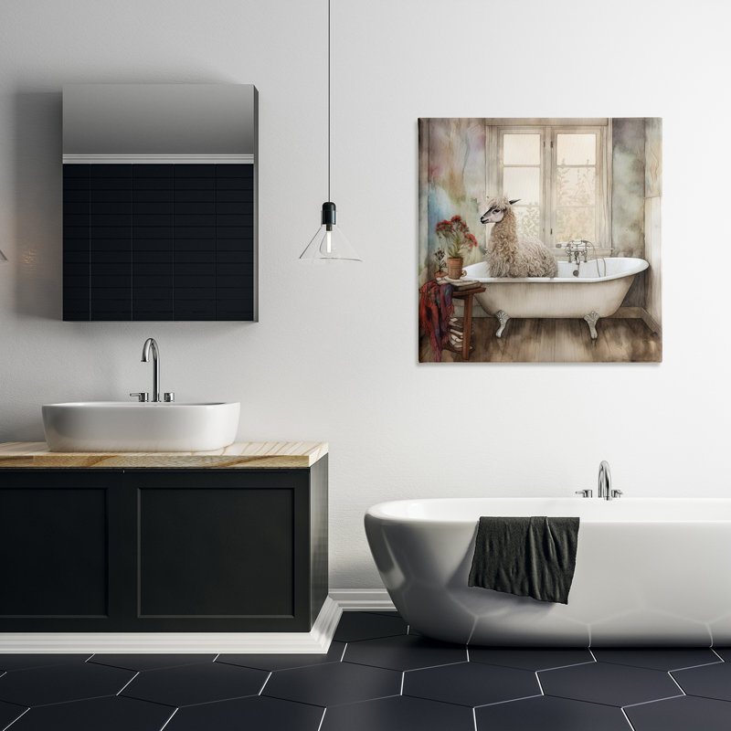 Toile Shaggy Alpaca Bath Time, design par Sasha, H 30 po x l 30 po