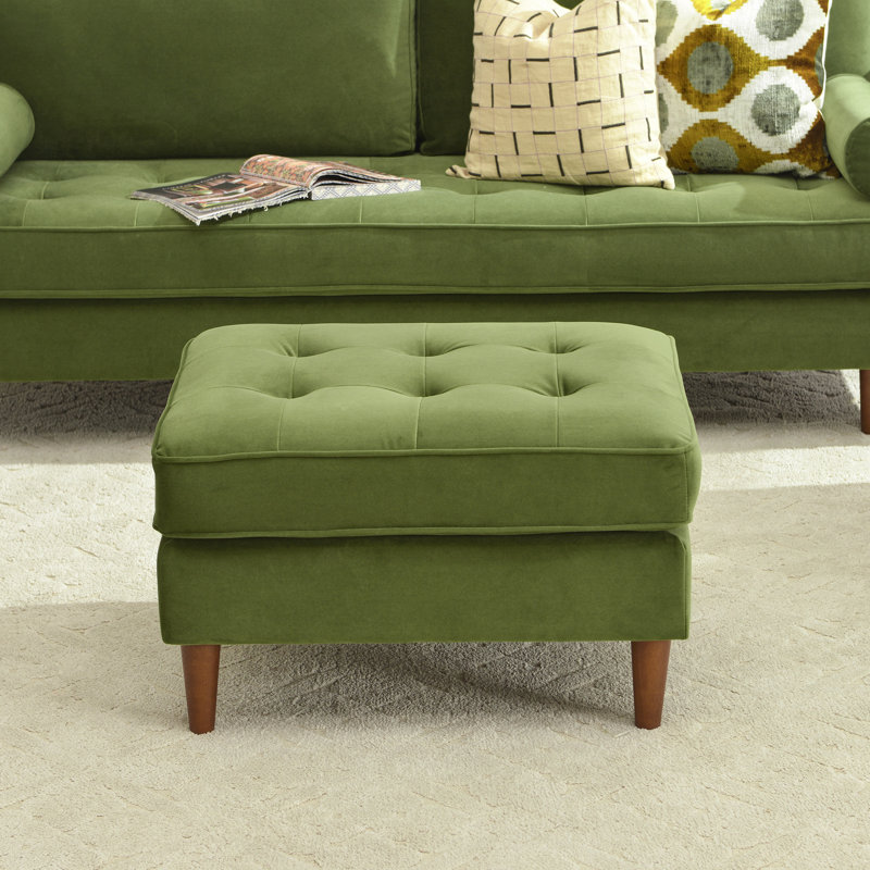 Geo 30" Wide Upholstered Ottoman, Olive Green, Velvet