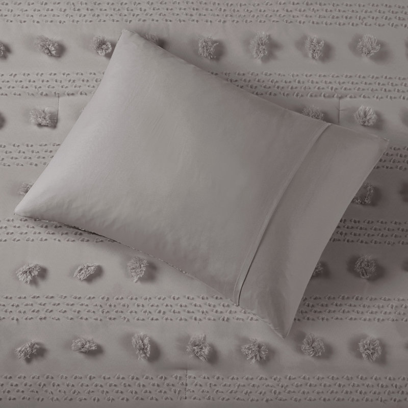 Ensemble d'édredon à pince en jacquard Lucy, Très grand / très grand californien, Gris