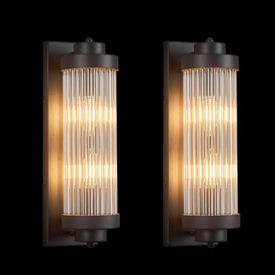Modern Ribbed Glass Rod Cylindrical Wall Sconce (Set of 2)