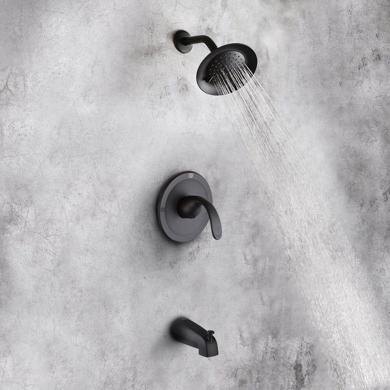 Robinet de baignoire et de douche à poignée simple avec valve brute, Noir mat