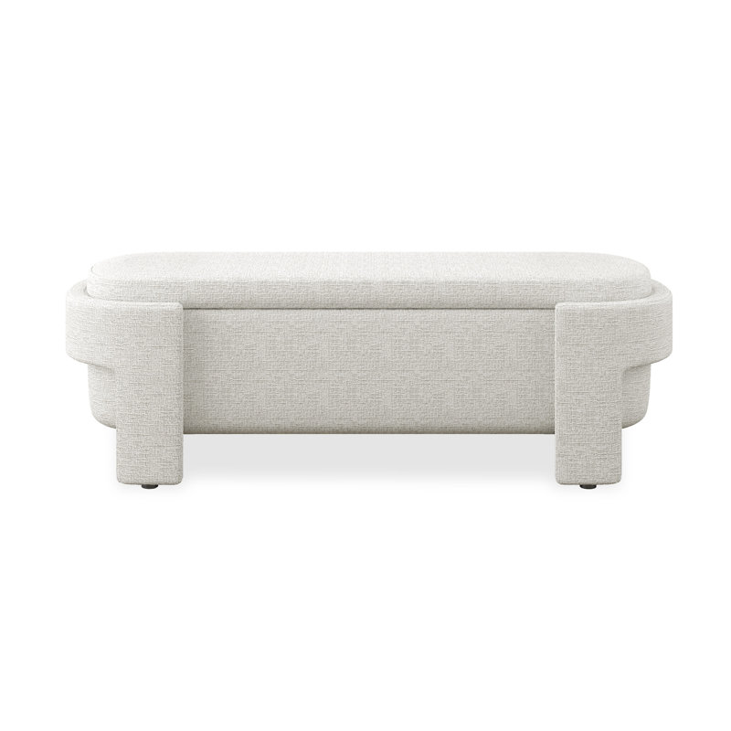 Banc rembourré en lin 51,5 po avec espace de rangement, Rayures beiges