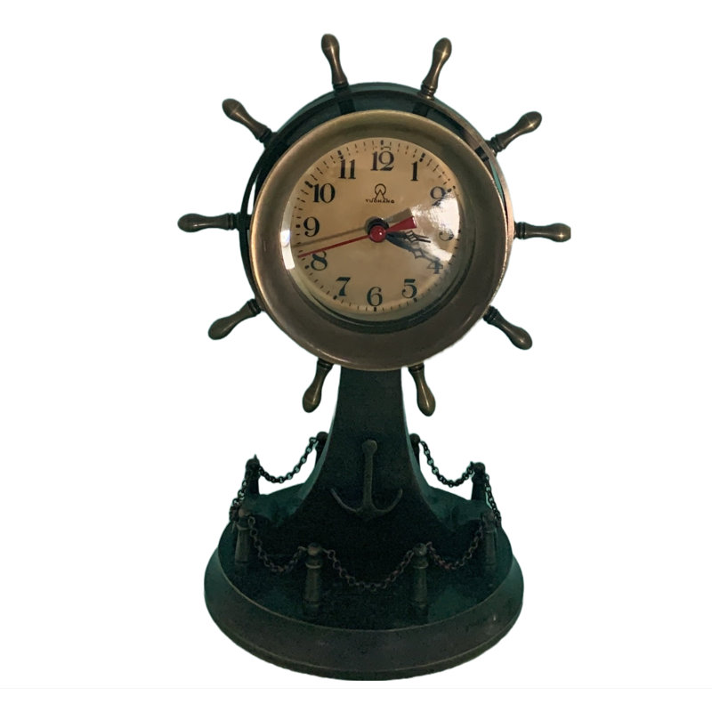Retro Roman Numeral Metal Mechanical Tabletop Clock in Brass