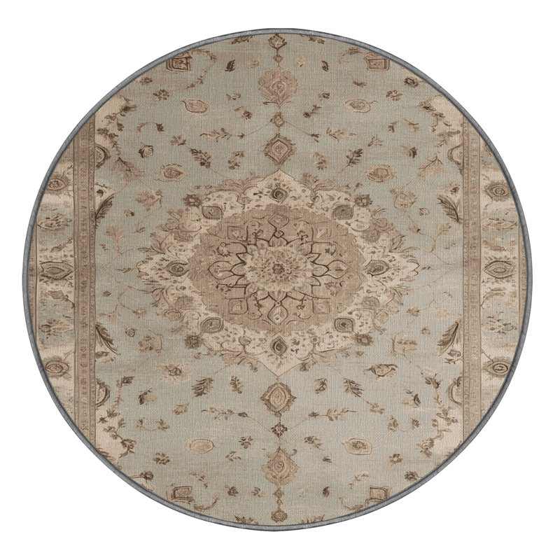 Tapis gris Tabriz lavable à la machine, Rond 5 pi