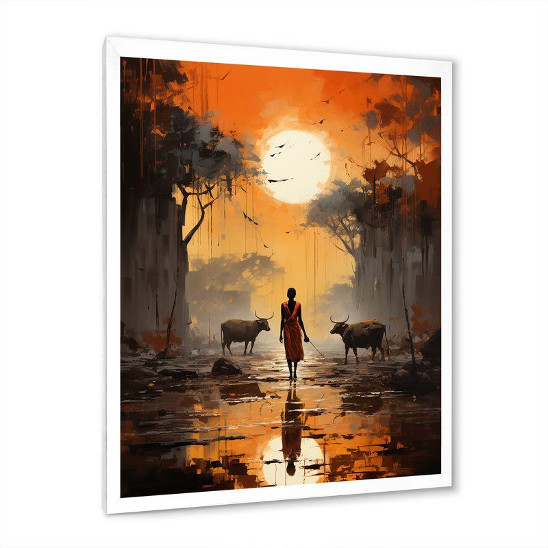 Art africain africain Dinka, H 32 po x l 24 po x P 1 po, Cadre simple blanc