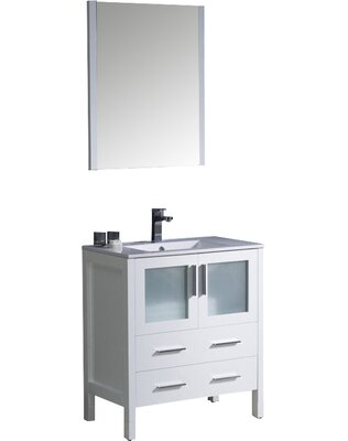 Fresca Torino 30"" Free-Standing Single Sink Bathroom Vanity Set with Mirror -  FVN6230WH-UNS