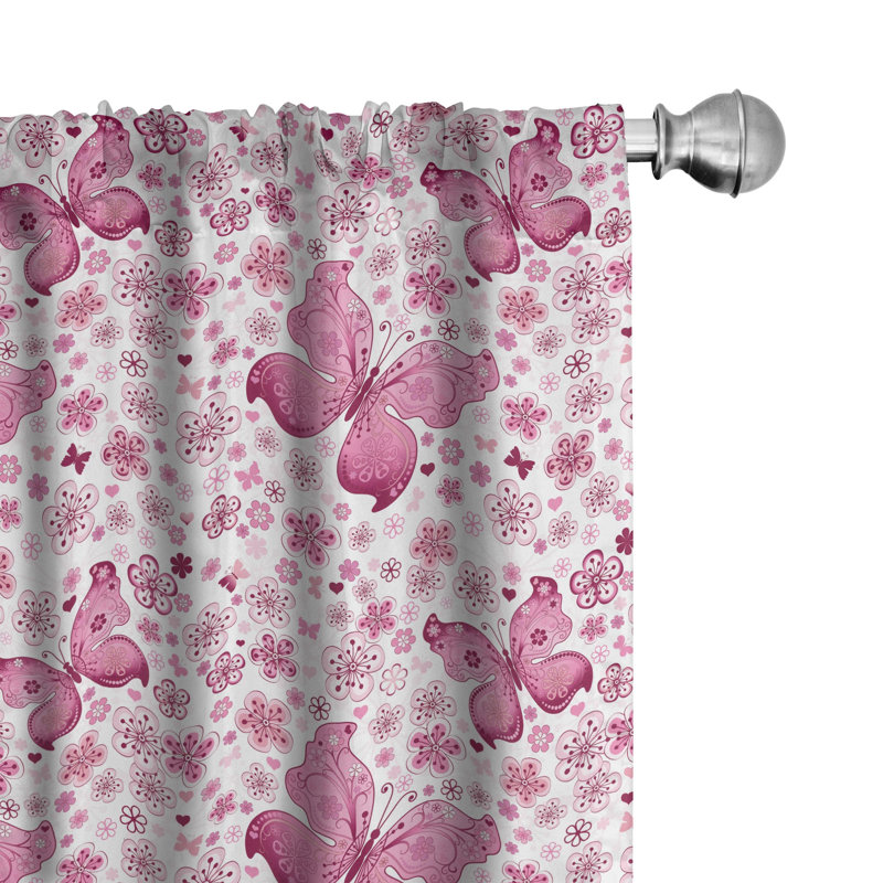 Butterfly Window Floral Semi-Sheer Rod Pocket Curtain Panel, 28" x 84"