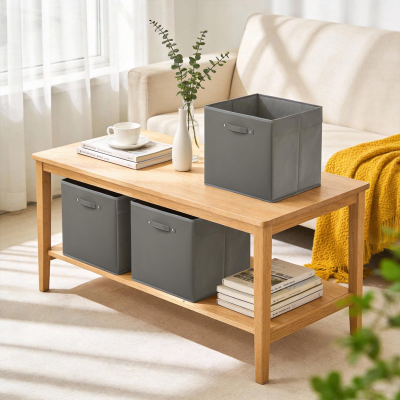 Ensemble de 6 paniers de rangement pliables en tissu avec poignée, Grey