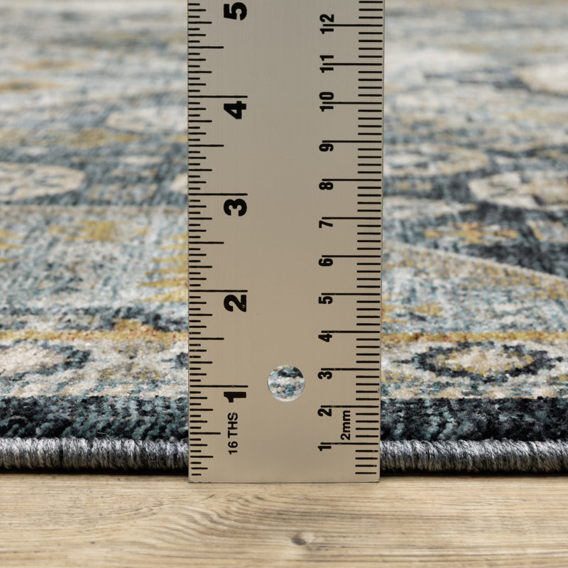 Tapis bleu / doré Hovis Southwestern, Tapis de couloir 2 pi 3 po x 7 pi 6 po
