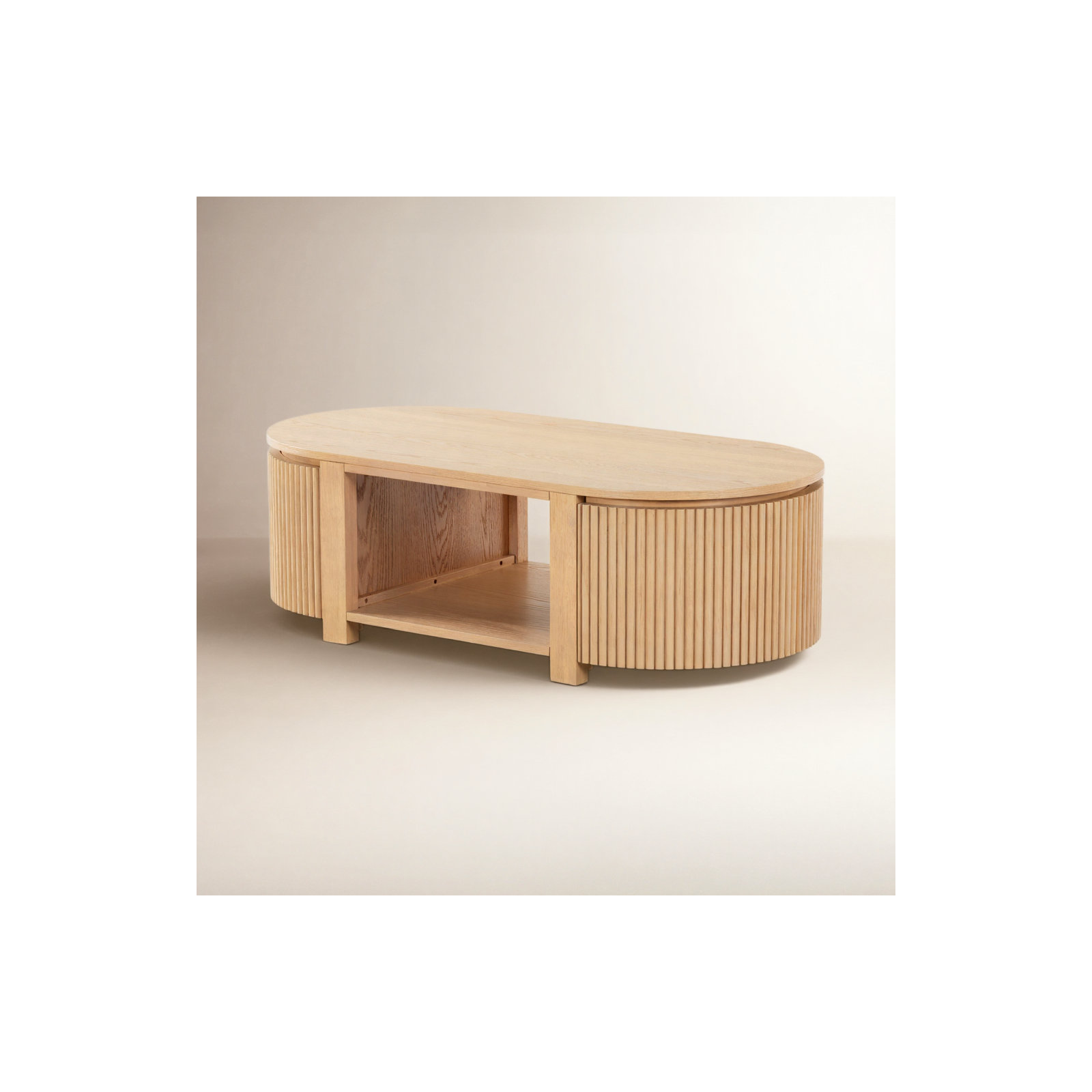 Christy Reeded Oval Coffee Table, Oak