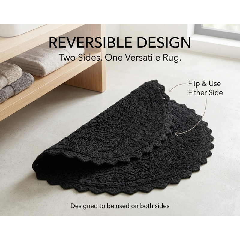 100% Cotton Non-Slip Bath Rug, Black