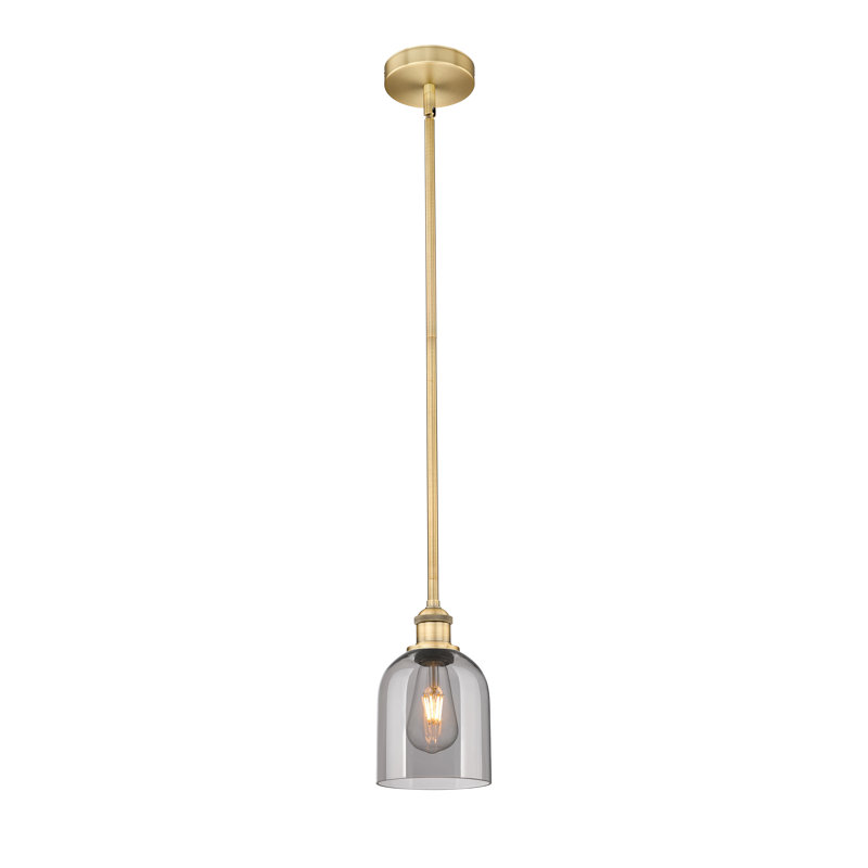 Mini-luminaire suspendu avec tige 6 lumières Edison Anacaren - 616-G558, Laiton brossé, Gris fumée clair