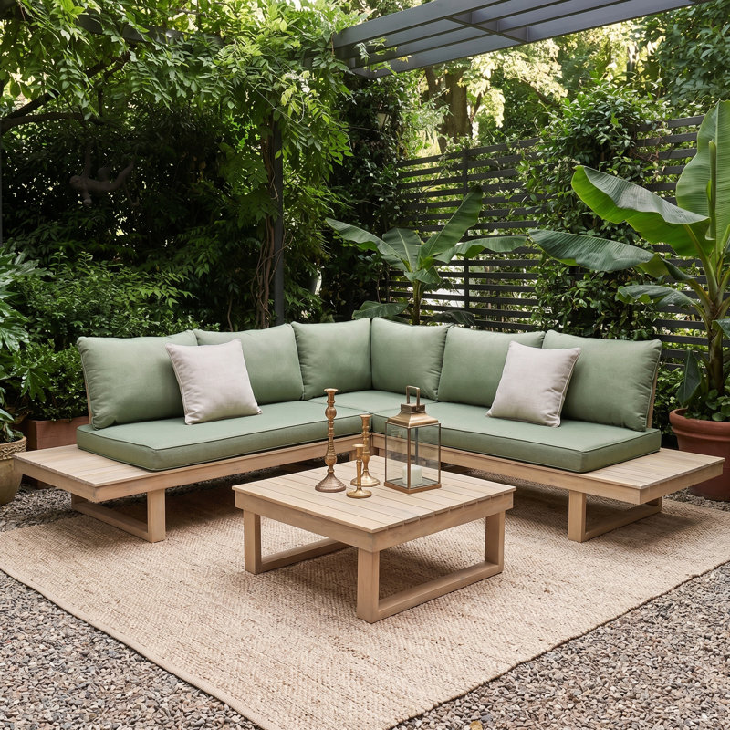 Ensemble de conversation modulaire pour 5 personnes avec coussins et table basse Abhipa (foyer non inclus), Non, Vert
