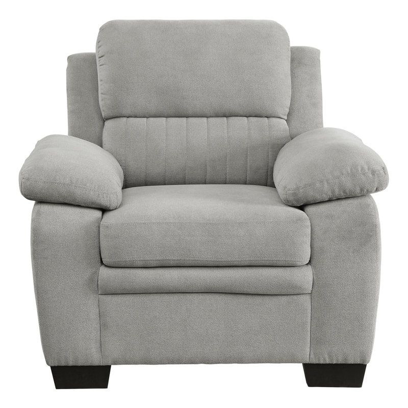 Fauteuil moderne, revêtement texturé gris, structure contemporaine en bois massif, base pour la vie