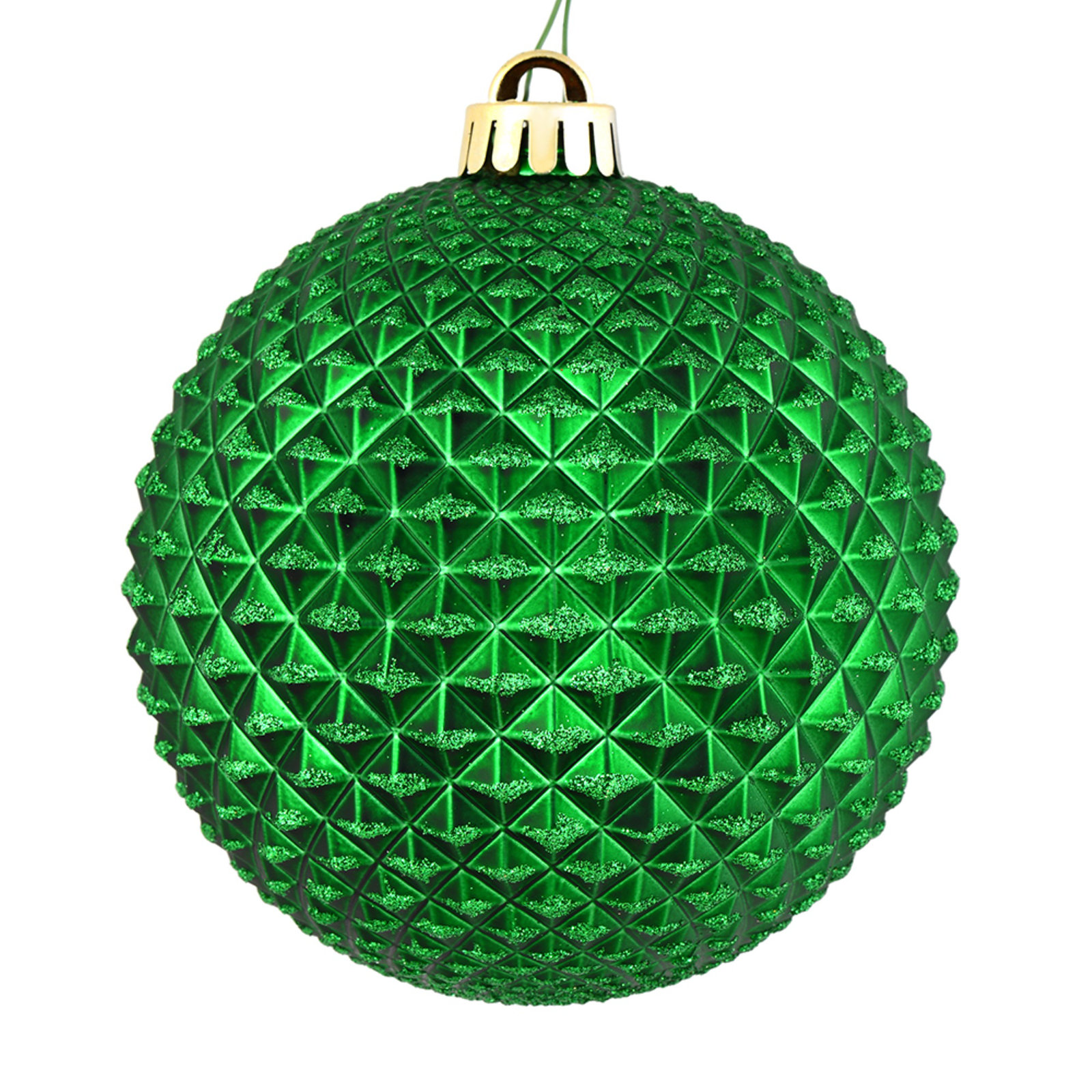 Durian Glitter Ball Ornament, Green, 4" H x 4" W x 4" D