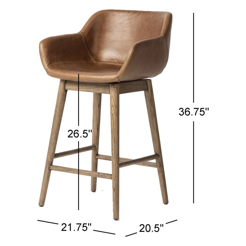 Hannah Swivel Stool, Sonoma Chestnut/Genuine Leather, Counter Stool (26.5" Seat Height), Amber Ash