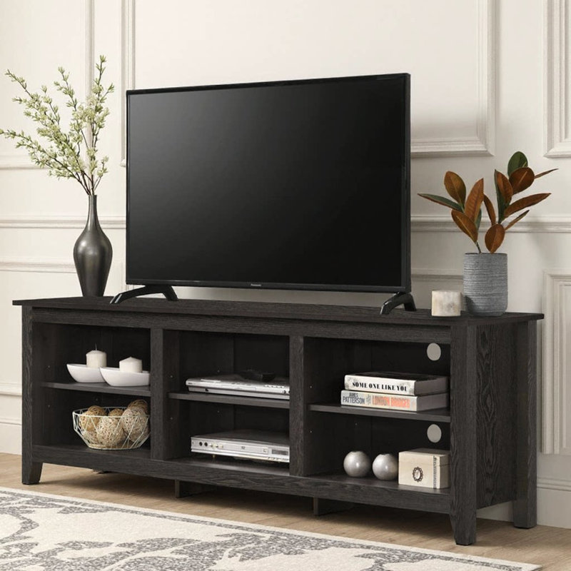 Elegant Bernardo Dark Gray 70-Inch TV Stand with Open Shelves & Cable Management – Perfect for Modern Living Spaces