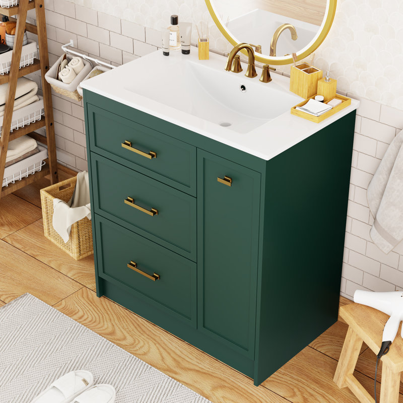 30" Single Bathroom Vanity With Ceramic Top, Frosty Green
