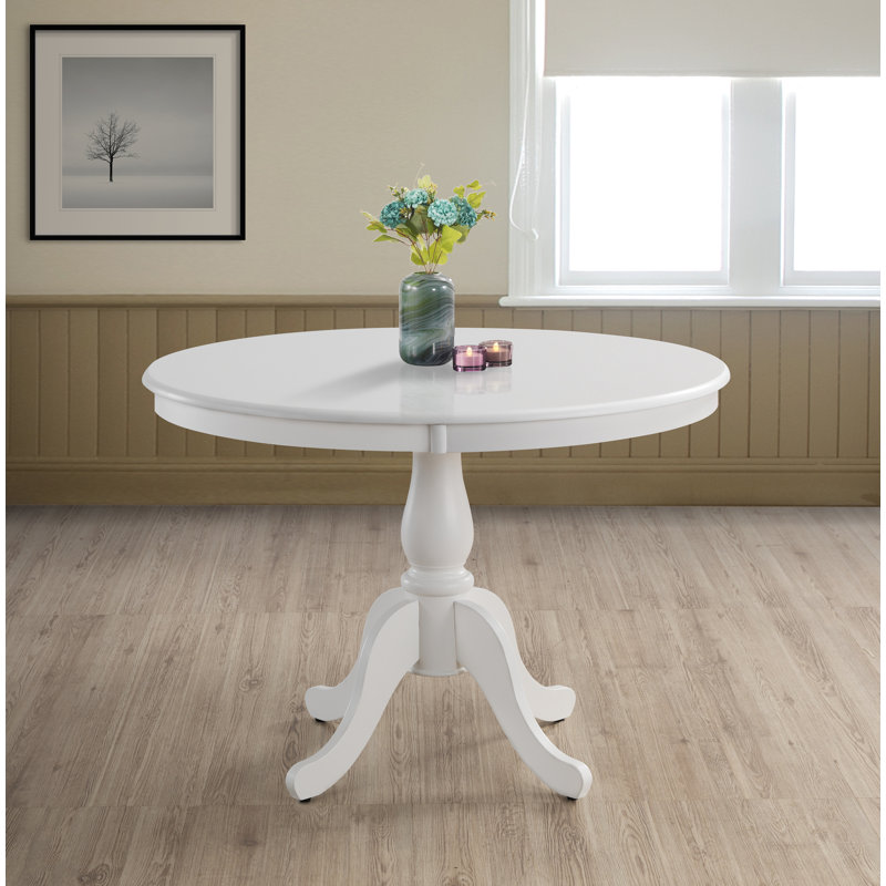 Table de salle à manger ronde classique 42 po avec piédestal compact, Blanc pur