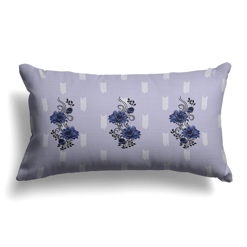Floral Luminosity  Rectangular Throw Pillow, Blue/Black