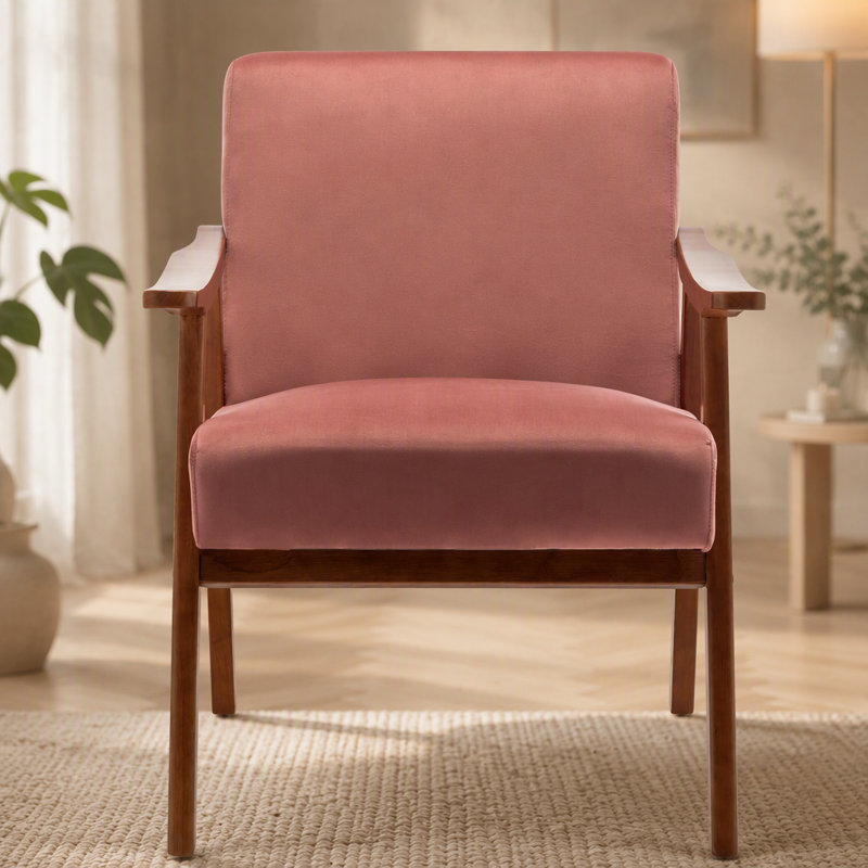 Chaise d'appoint avec revêtement en microfibre et structure en bois massif, parfaite pour ajouter style et confort à tout espace de vie moderne Mid-Century