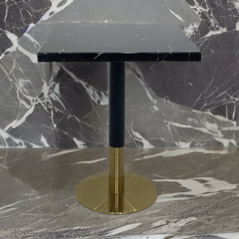 Rakeeb Faux Marble Top Metal Base Dining Table, Black