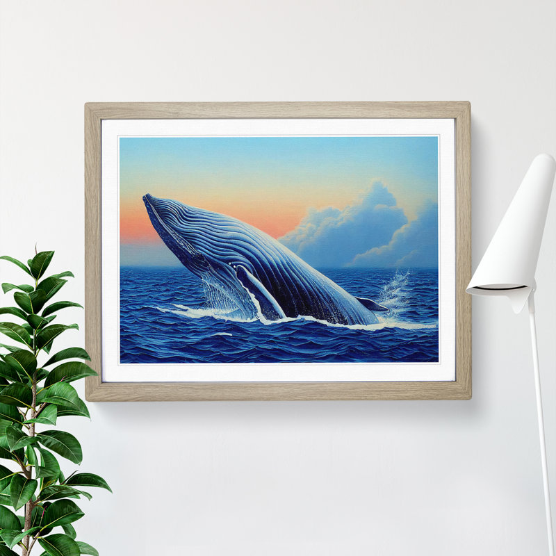 Whale Art Painting - Framed Print, 25cm H x 34cm W x 2cm D, Oak Framed