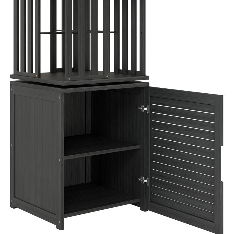Rotating Bookcase With Storage Cabinet, Bamboo Bookshelf 360° Spinning 7 Tier Tall Narrow Display Tower Shelf, Black, Black