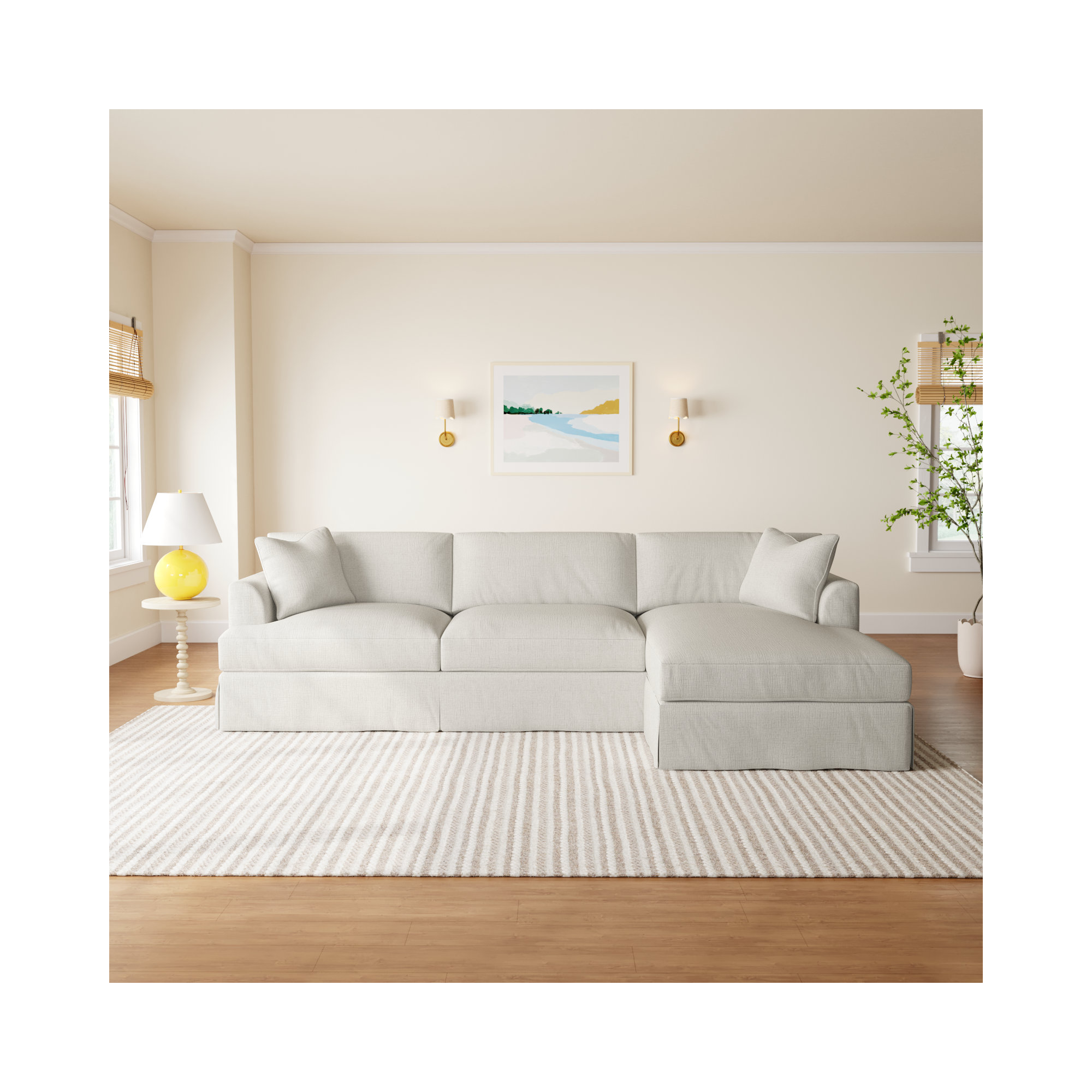 Lucia 128" Wide Down Cushion Sofa & Chaise, Right Hand Facing, Apollo Alpaca Boucle