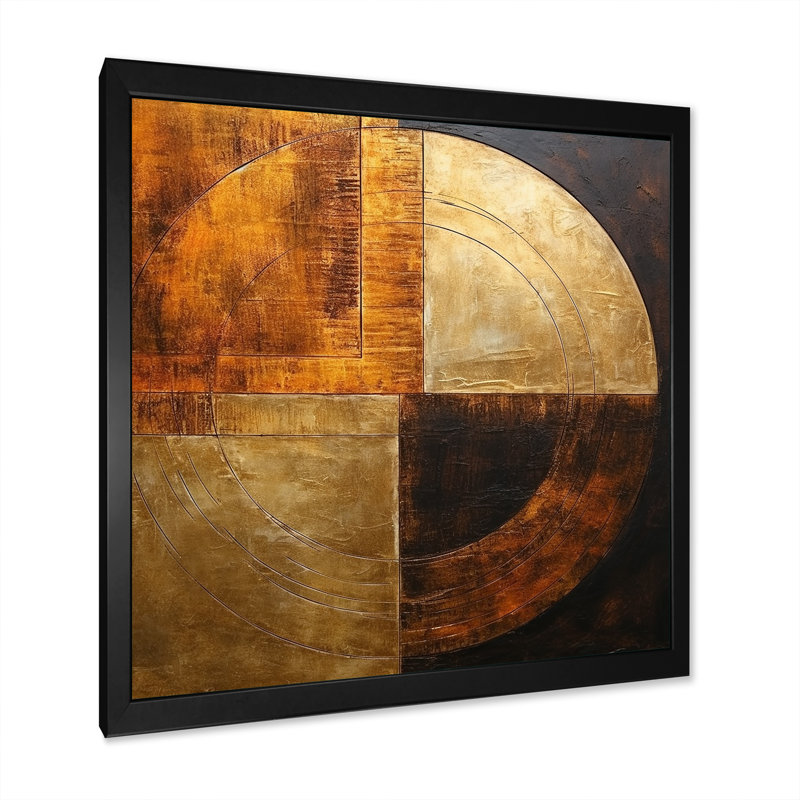 Bronze Brilliance Symetry - formes abstraites, art mural sur toile, H 30 po x l 30 po x P 1 po, Cadre simple noir