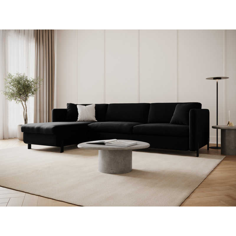 Bejna 3 Seater Velvet Sofa Bed, Left Hand Facing, 80cm H x 170cm W x 260cm D, Black