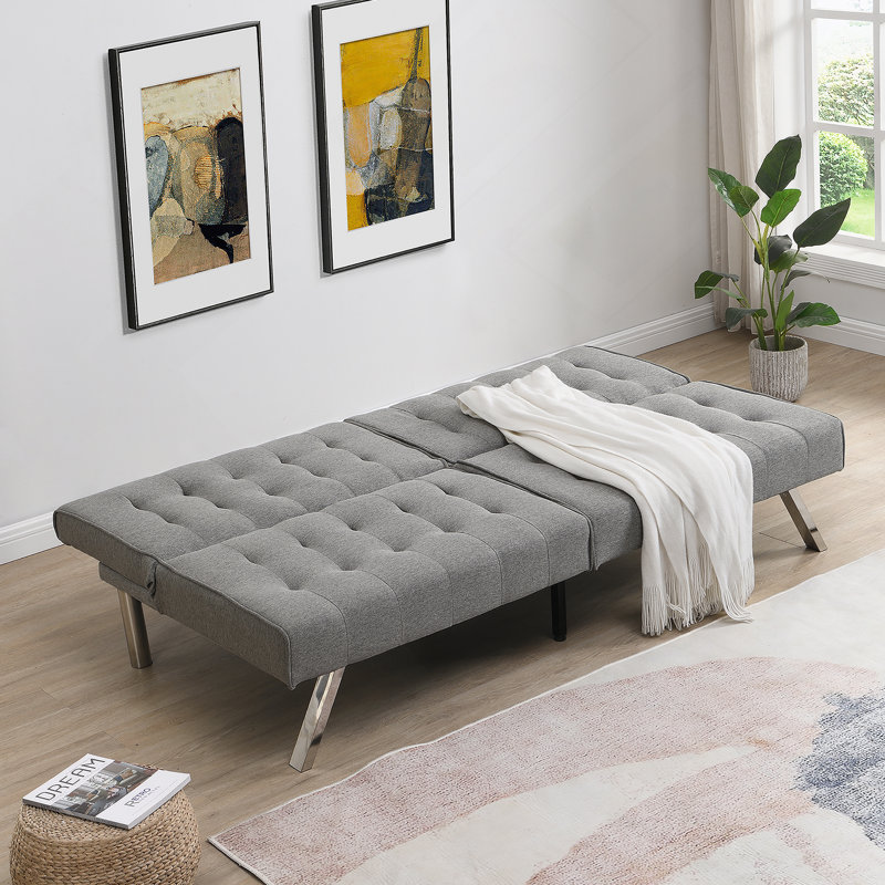 Canapé-lit futon polyvalent avec structure en bois robuste et pieds élégants en acier inoxydable